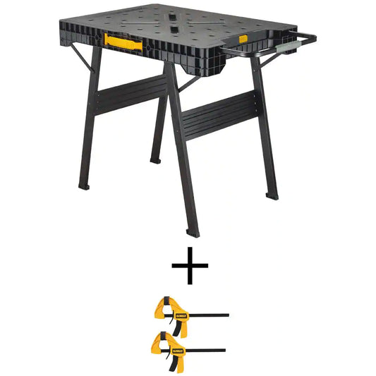 33 In. Folding Portable Workbench Sawhorse and 12 In. Medium Trigger Bar Clamp (2 Pack)