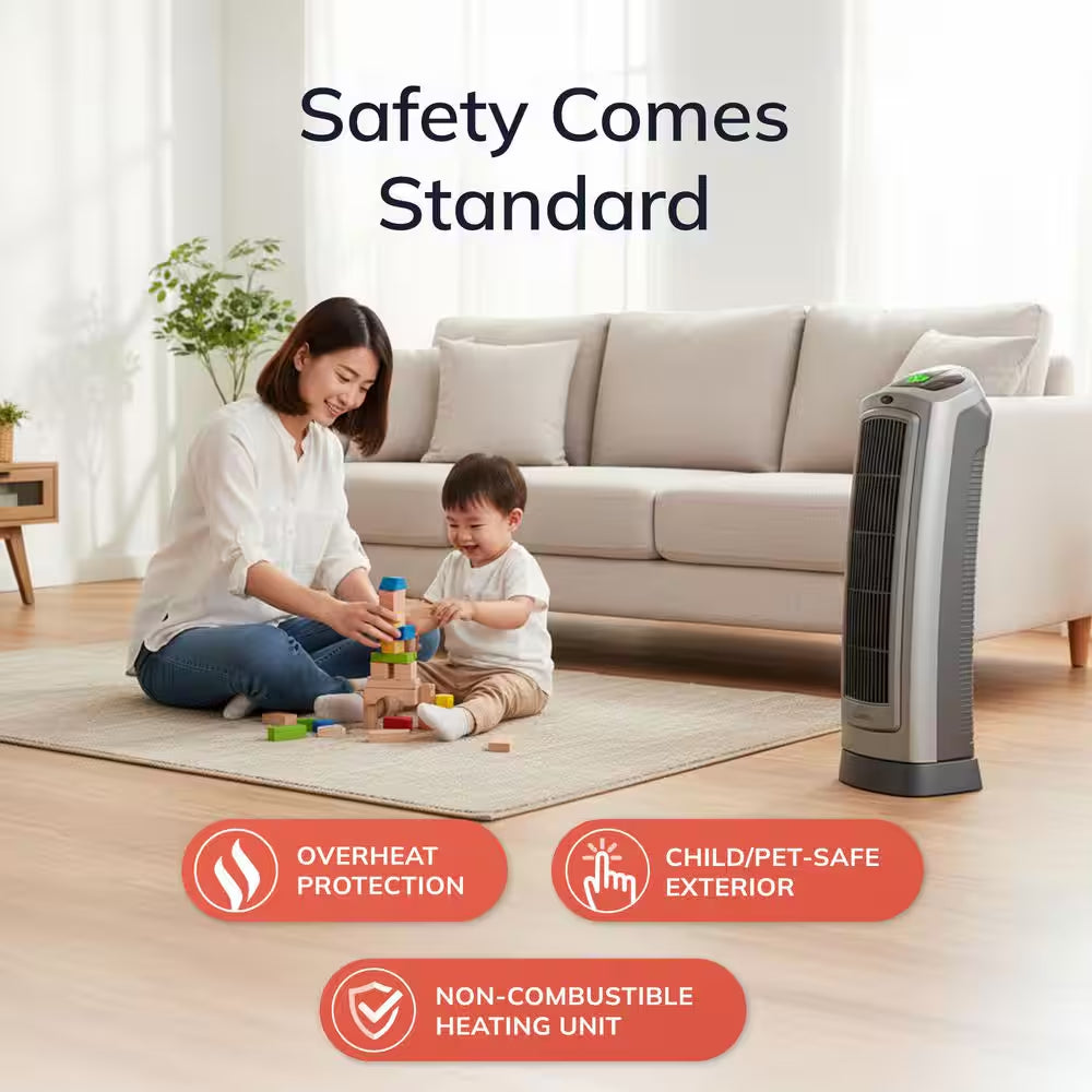 1500W 22 In. Gray Electric Tower Ceramic Space Heater with Digital Display, Thermostat and Remote Control