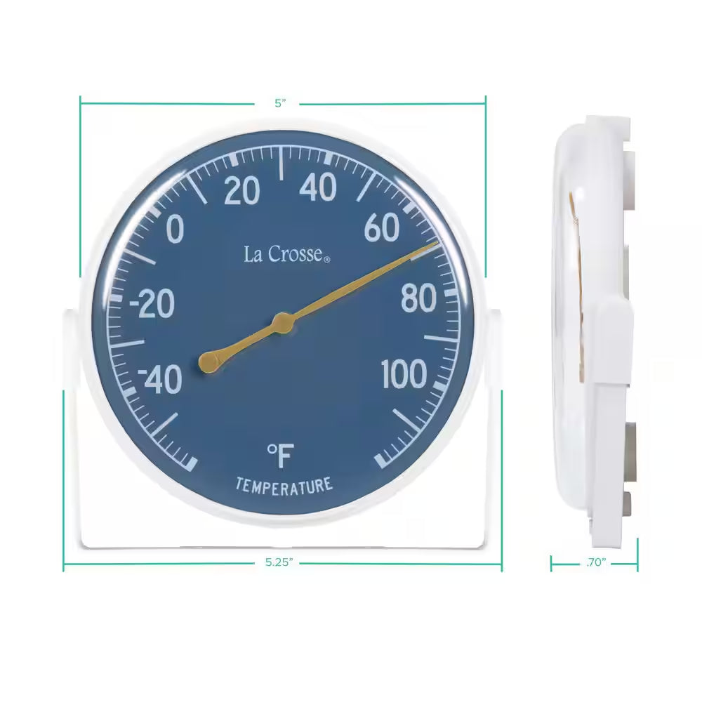 5 In. Blue Bracket Analog Dial Thermometer
