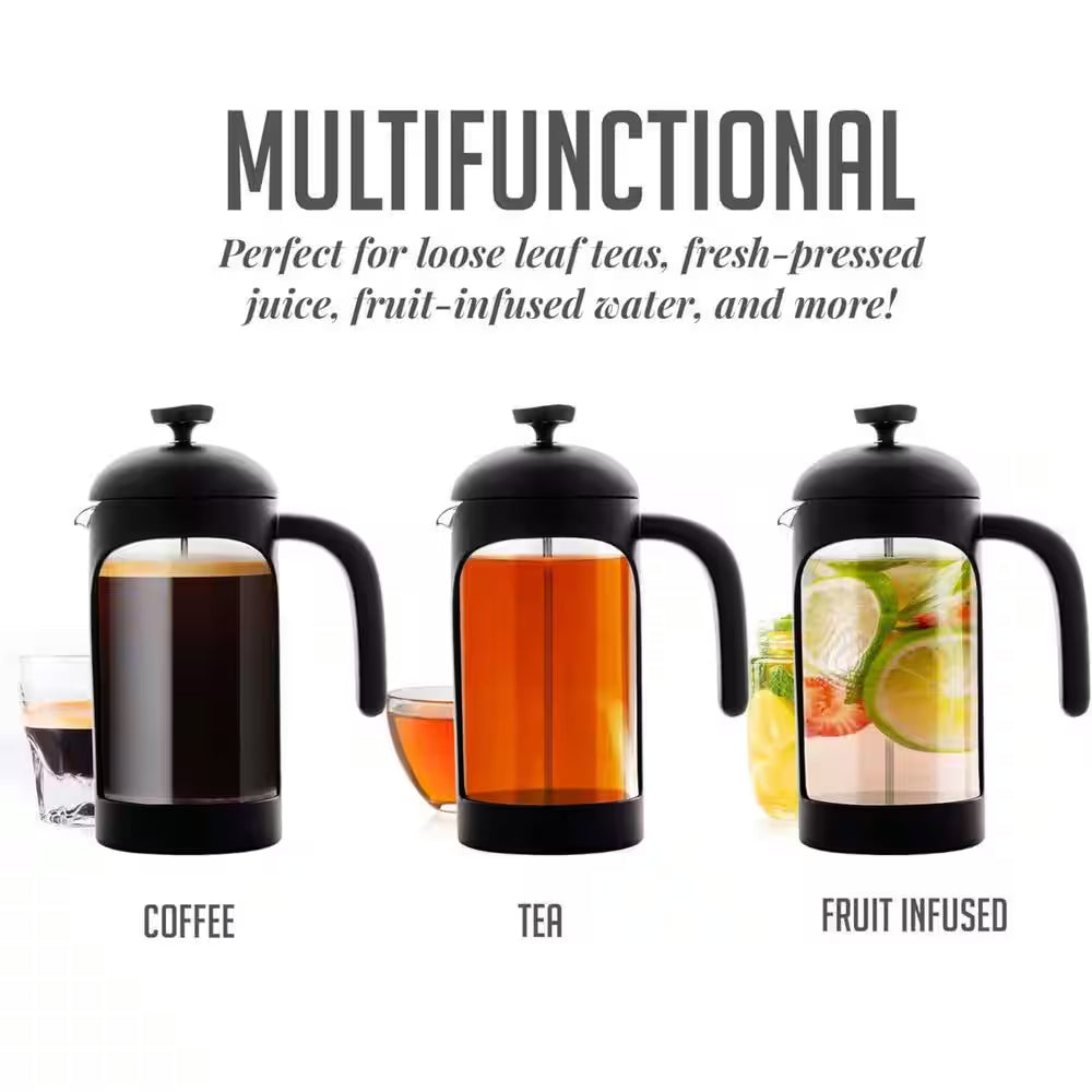 4-Cup Black French Press Coffee Maker with Heat Resistant Borosilicate Glass