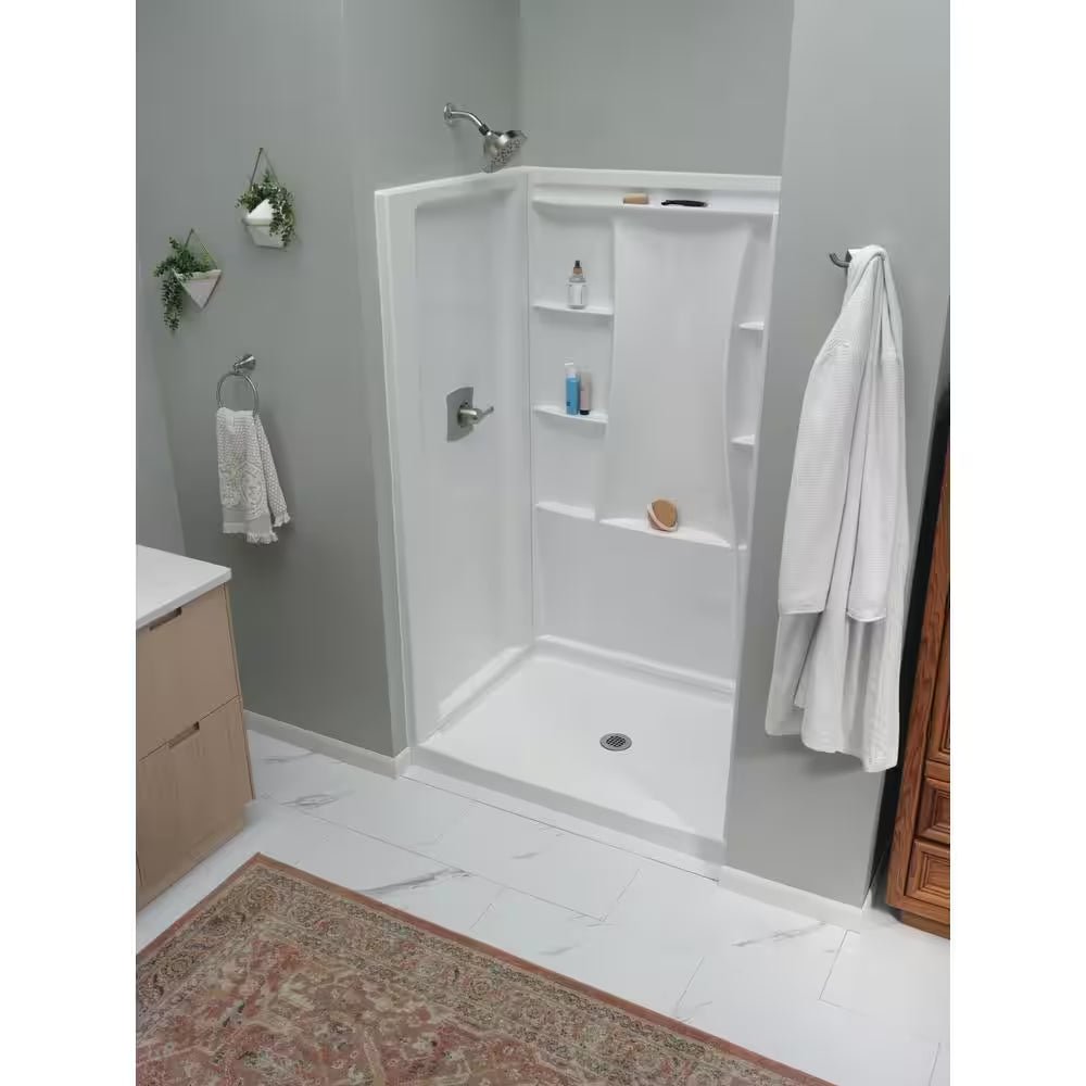 Classic 500 48 In. L X 34 In. W Alcove Shower Pan Base with Center Drain in High Gloss White