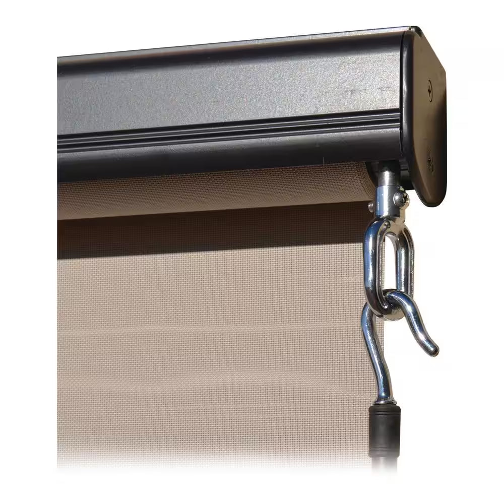 Coronado Tan Cordless Outdoor Patio Roller Shade with Valance 120 In. W X 96 In. L