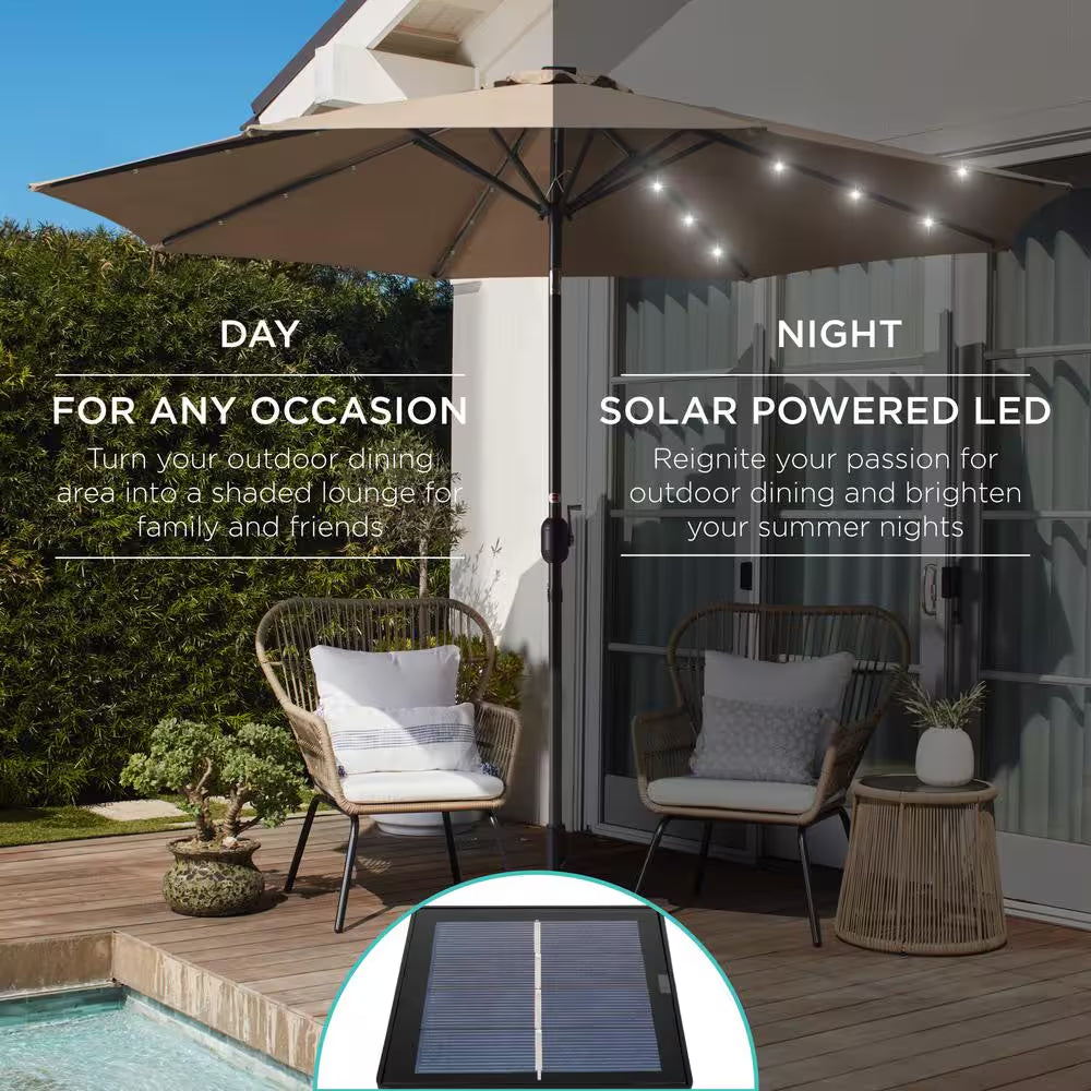 10 Ft. Market Solar LED Lighted Tilt Patio Umbrella with Uv-Resistant Fabric in Tan
