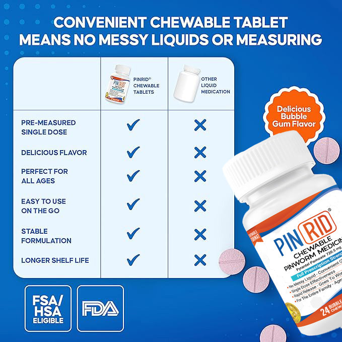 PIN RID Pyrantel Pamoate 250mg Pinworm Treatment 24 Chewable Tablets