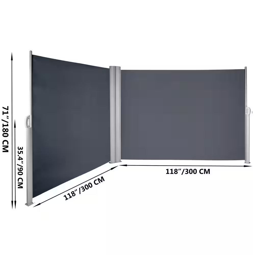Retractable Side Awning 71 In. H X 236 In. W Patio Sunshine Screen Outdoor Privacy Divider & Wind Screen,Gray