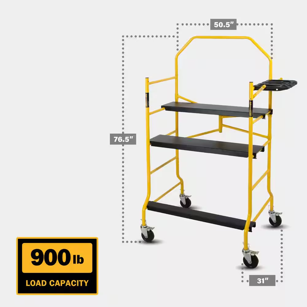 Jobsite Series 3.3 Ft. L X 6.3 Ft. H X 2.6 Ft. D Scaffold Work Platform with Safety Rail and Tool Tray, 900 Lb. Capacity