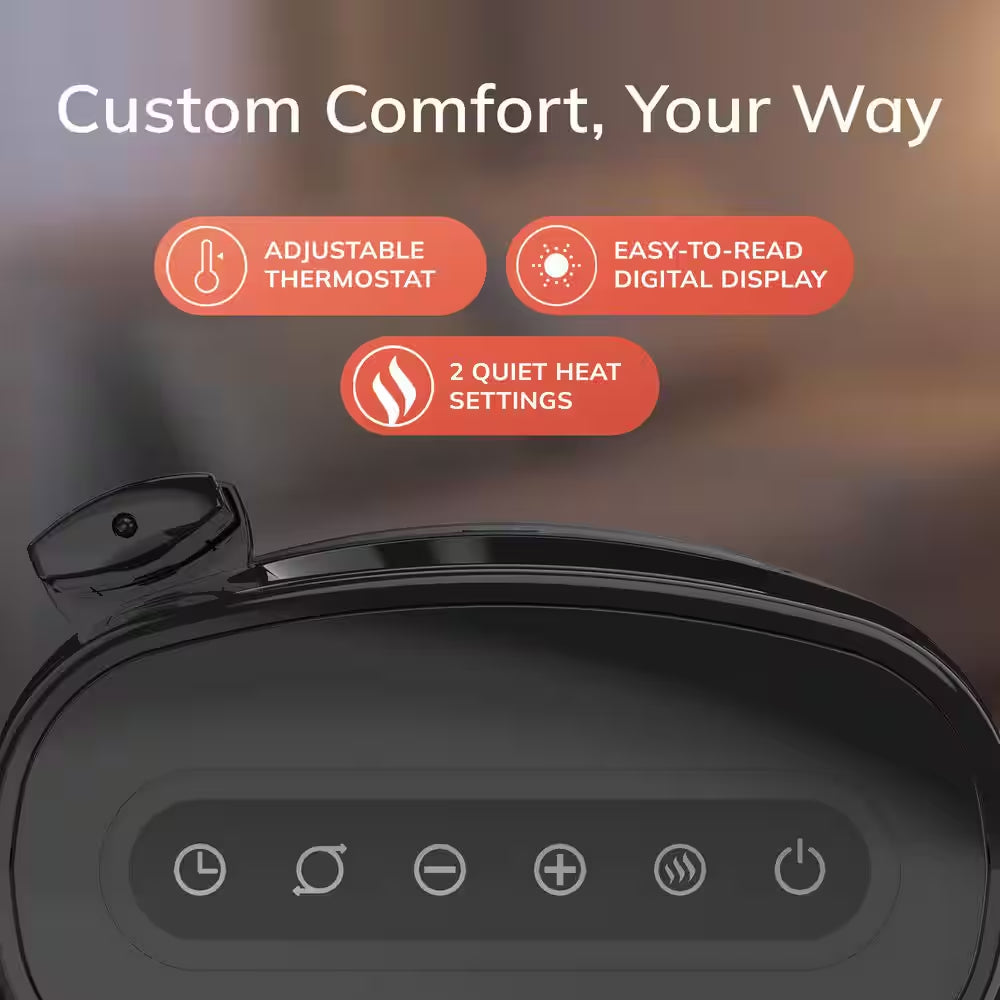 Bladeless 1500W 28 In. Black Electric Oscillating Tower Ceramic Space Heater with Remote Control and Digital Display