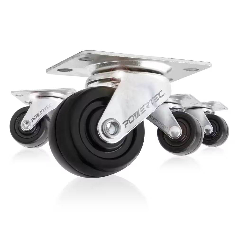 1-1/2 In. Swivel Plate Caster Wheels, Low Profile, Rubber Base Castor Wheels (4-Pack)