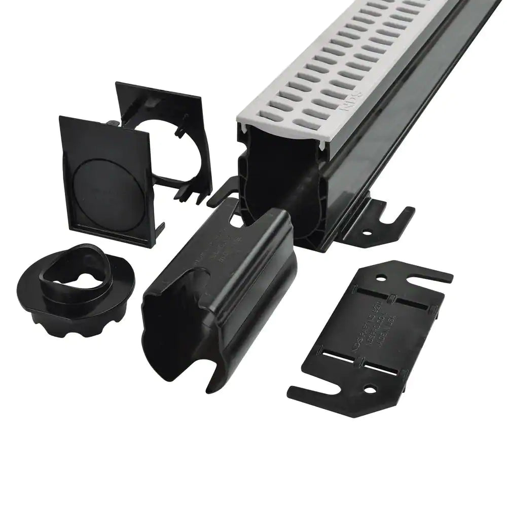 2-1/4 In. X 6 Ft. Slim Channel Drain Kit Gray Grates, End Caps, Outlets, Coupling and Anchor Clips