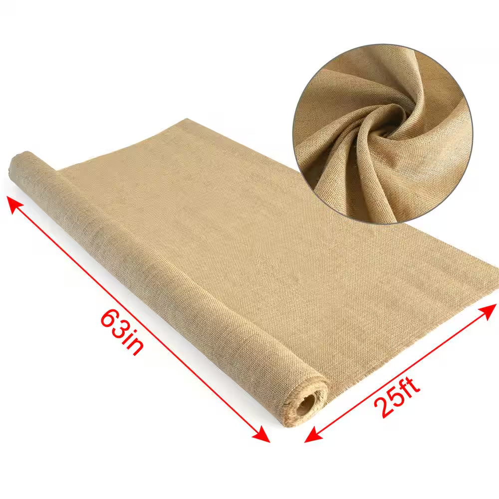 63 In. X 25 Ft. Gardening Burlap Roll - Natural Burlap Fabric for Weed Barrier, Tree Wrap Burlap, Rustic Party Decor
