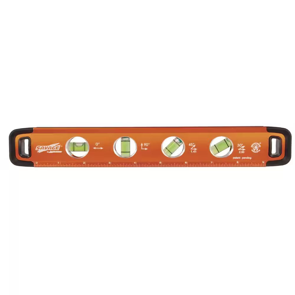 11 In. Aluminum Magnetic Torpedo Level with 4 Bubble Vials, Etched Ruler and Straight Edge