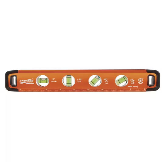 11 In. Aluminum Magnetic Torpedo Level with 4 Bubble Vials, Etched Ruler and Straight Edge