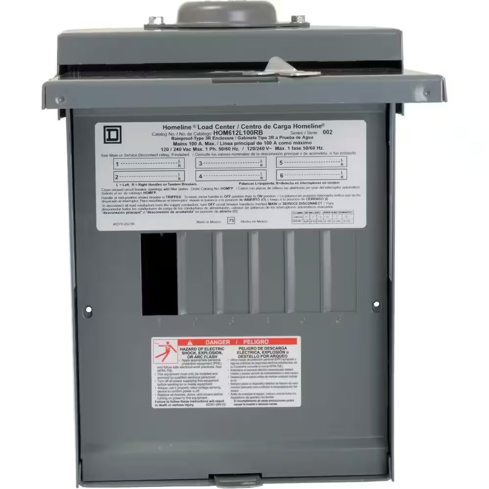 Homeline 100 Amp 6-Space 12-Circuit Outdoor Main Lug Electrical Panel(Hom612L100Rbcp)