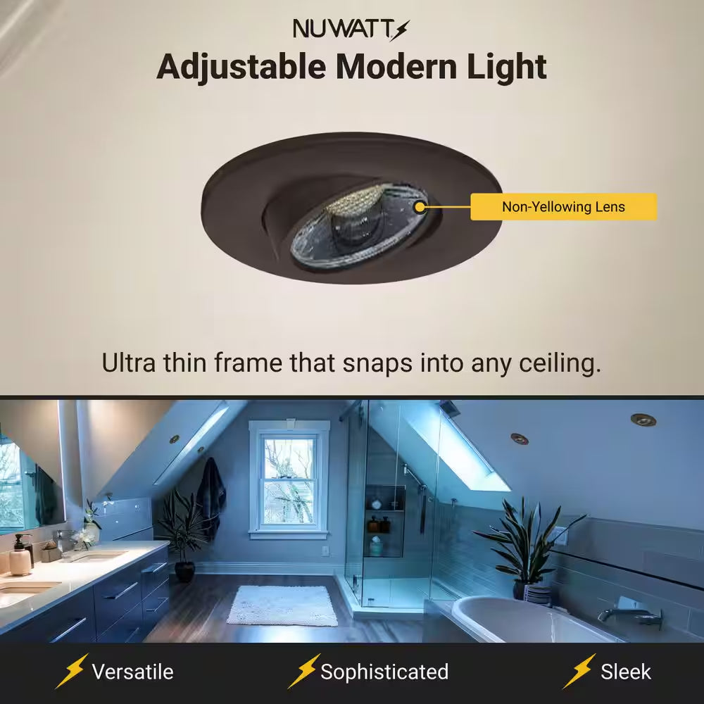 3 In. Canless Bronze round Gimbal Integrated LED Recessed Light Kit 5 CCT 2700K - 5000K New Construction (4-Pack)