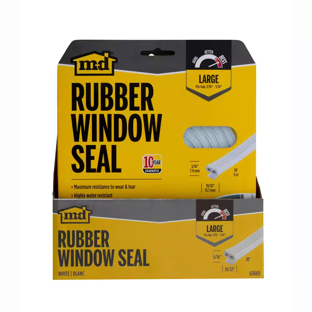 5/16 In. X 19/32 In. X 10 Ft. White Premium Rubber Window Seal for Large Gaps