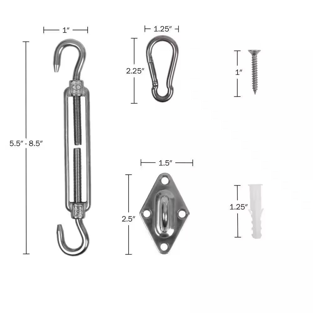 Awning Attachment Set Heavy Duty Sun Shade Sail Stainless Steel Hardware Kit - 44-Piece