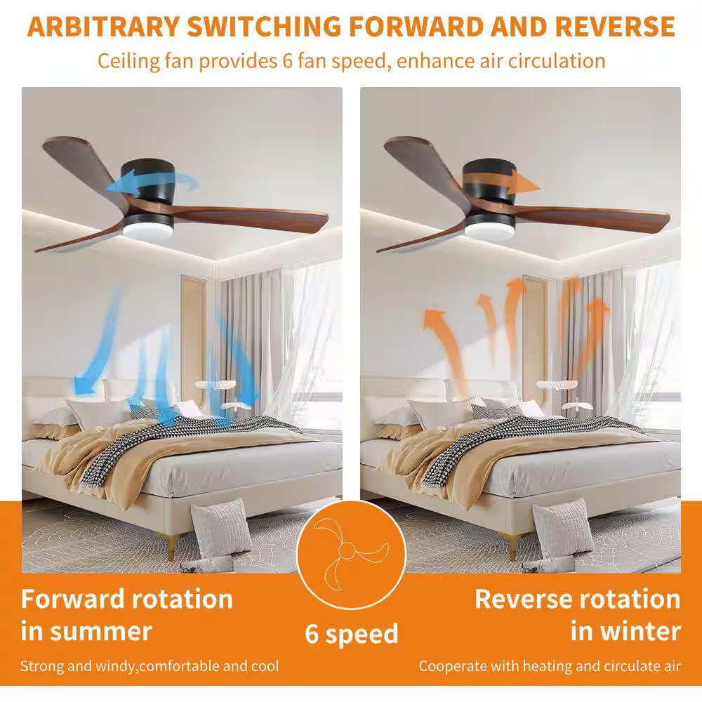 42 In. Smart Indoor Black Ceiling Fan with LED Light and App Remote Control 3 Colors Adjustable and Reversible DC Motor