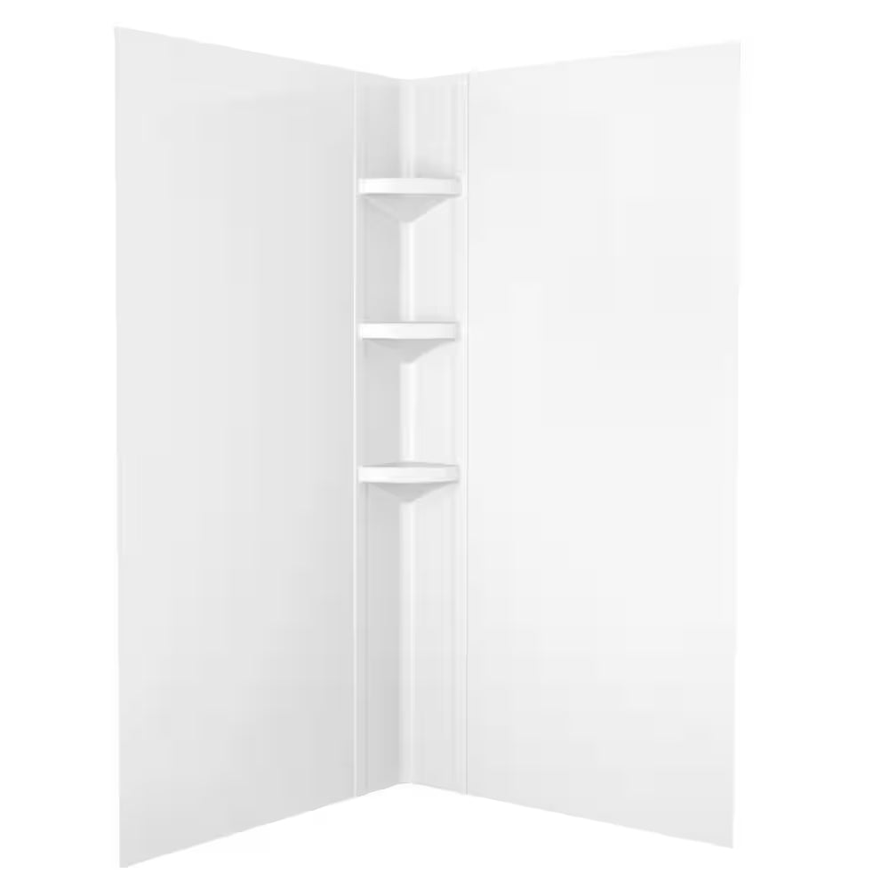 38 In. W X 70.63 In. H 3-Piece Glue up Corner Shower Wall Surrounds in White