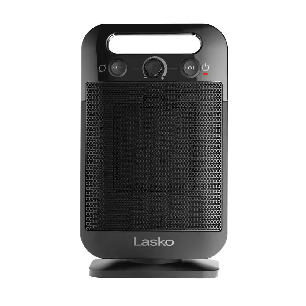 Myheat Go 1500-Watt 12 In. Black Electric Tabletop Ceramic Space Heater with Overheat Protection & Adjustable Thermostat