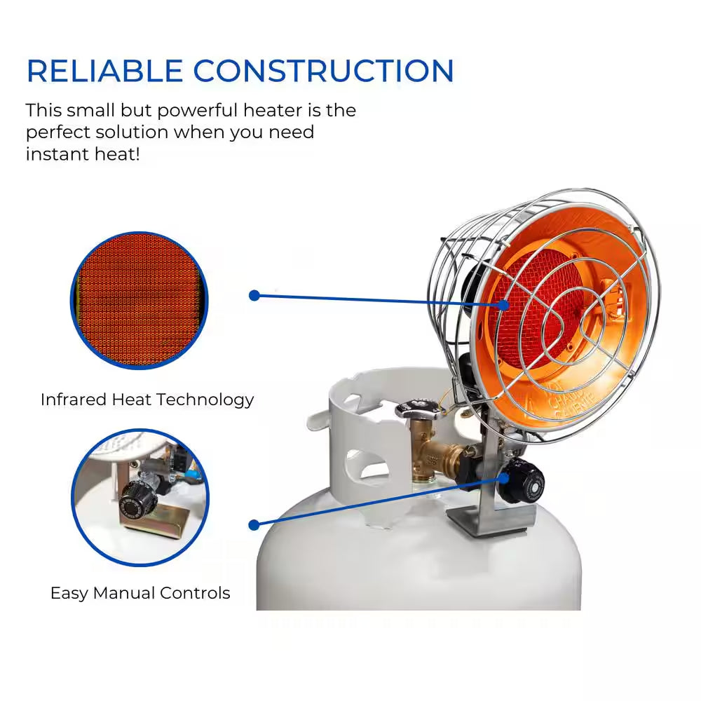Infra-Red Tank Top Propane Heater - Single Burner, 15,000 BTU, Model# FBDTP15