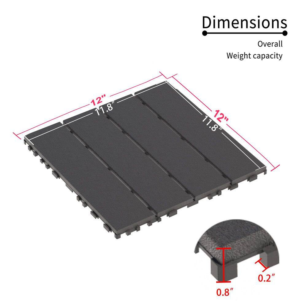12 In.W X 12 In. L Outdoor Striped Pattern Square Plastic Interlocking Flooring Deck Tiles (Pack of 44 Tiles)In Gray