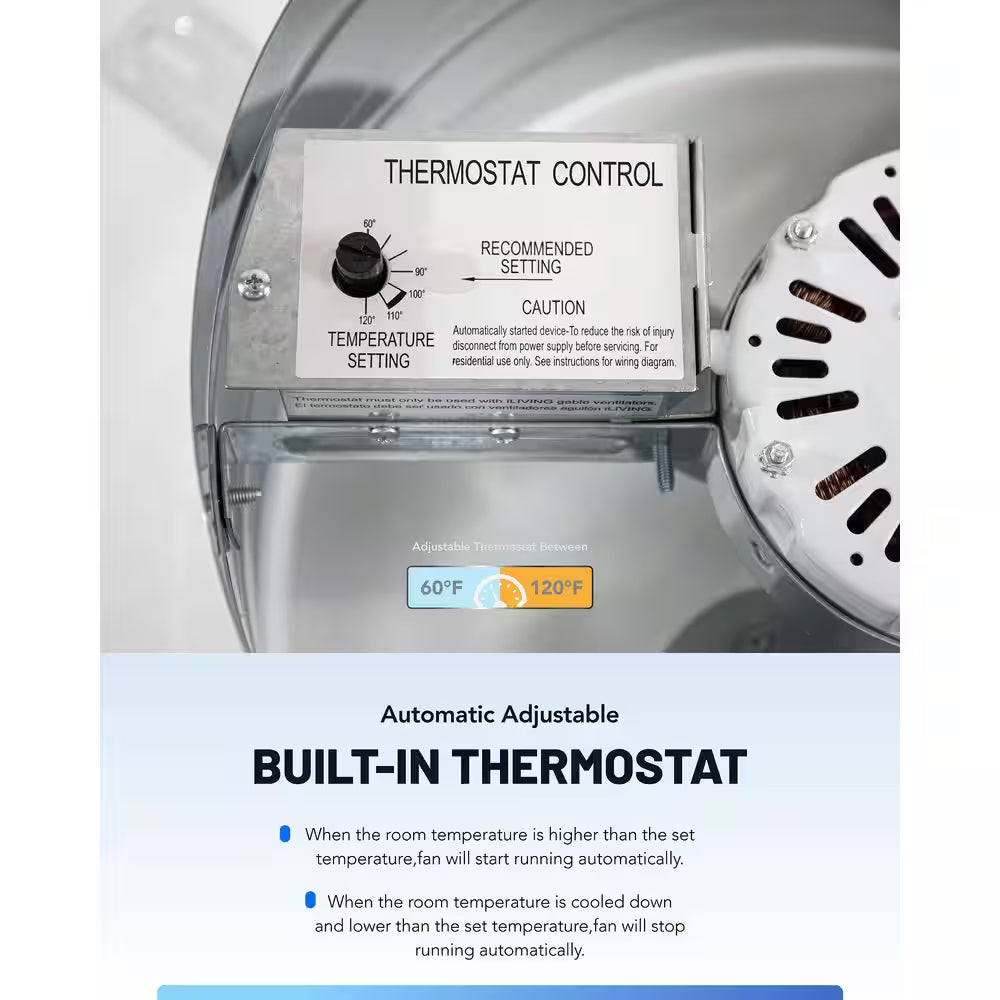 14 In. Single Speed Gable Mount Attic Ventilator Window Fan in Gray with Adjustable Thermostat