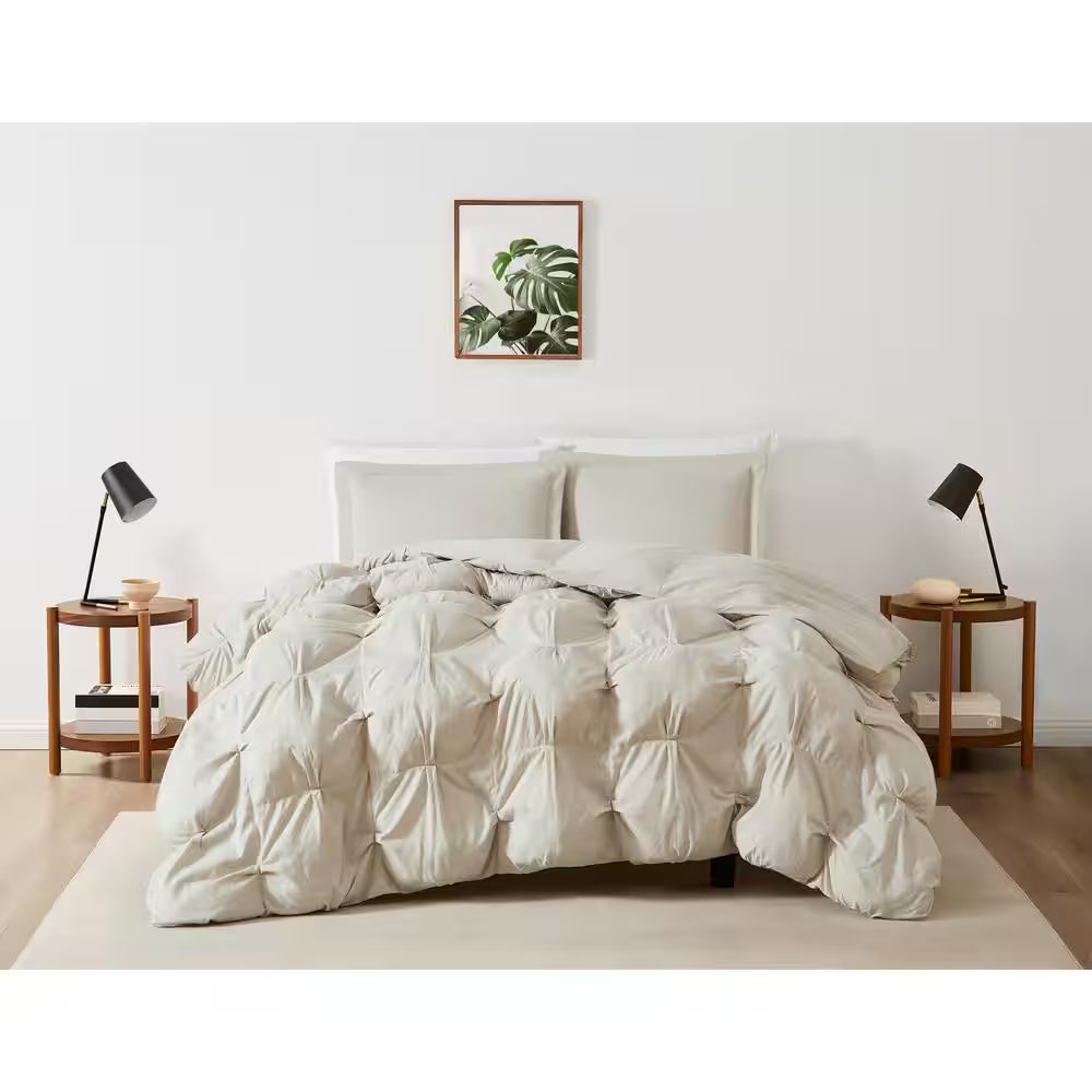 Cloud Puffer Beige Microfiber 3-Piece King Comforter Set