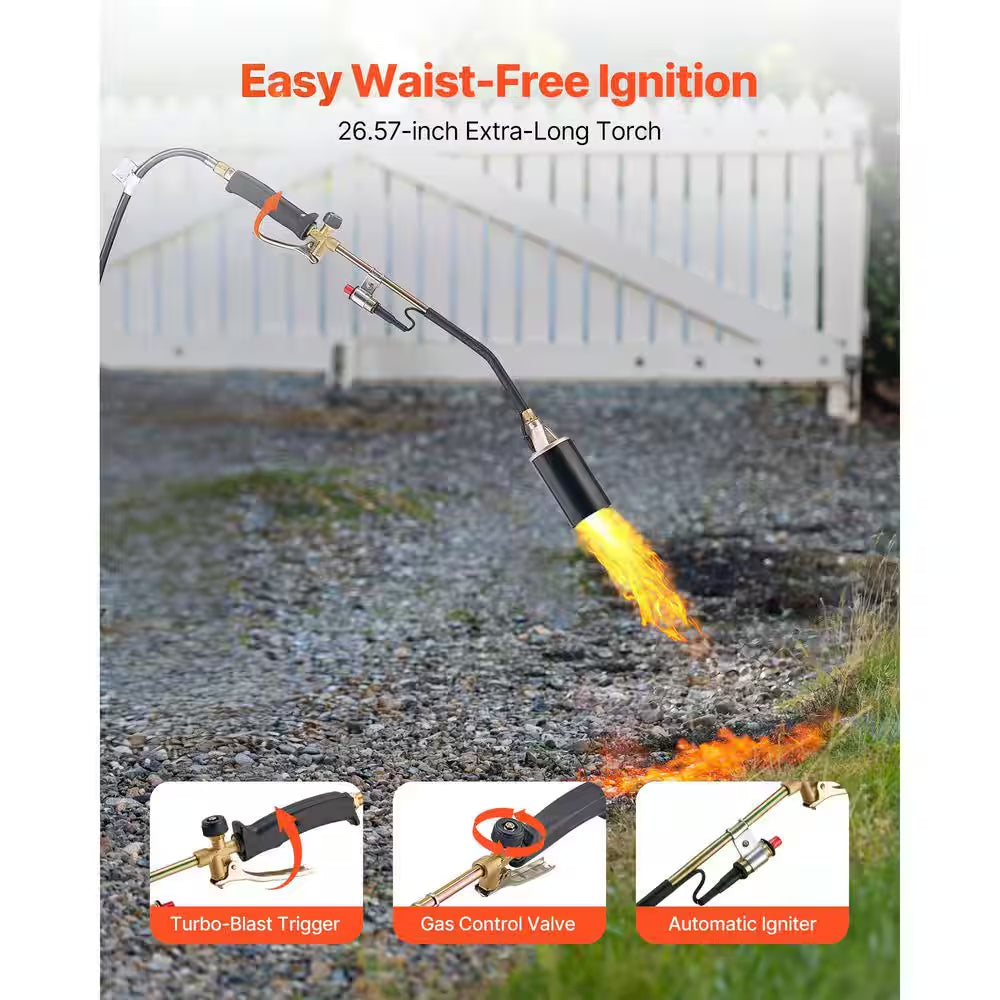 Propane Torch Weed Burner, 1,800,000 BTU with 10Ft. Hose, Adjustable Flame and Turbo Trigger for Garden, Ice and Snow