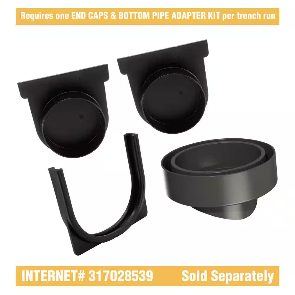 Deep Series 5.4 In. W X 5.4 In. D X 39.4 In. L Channel and Grate with Bottom Outlet with Black Grate