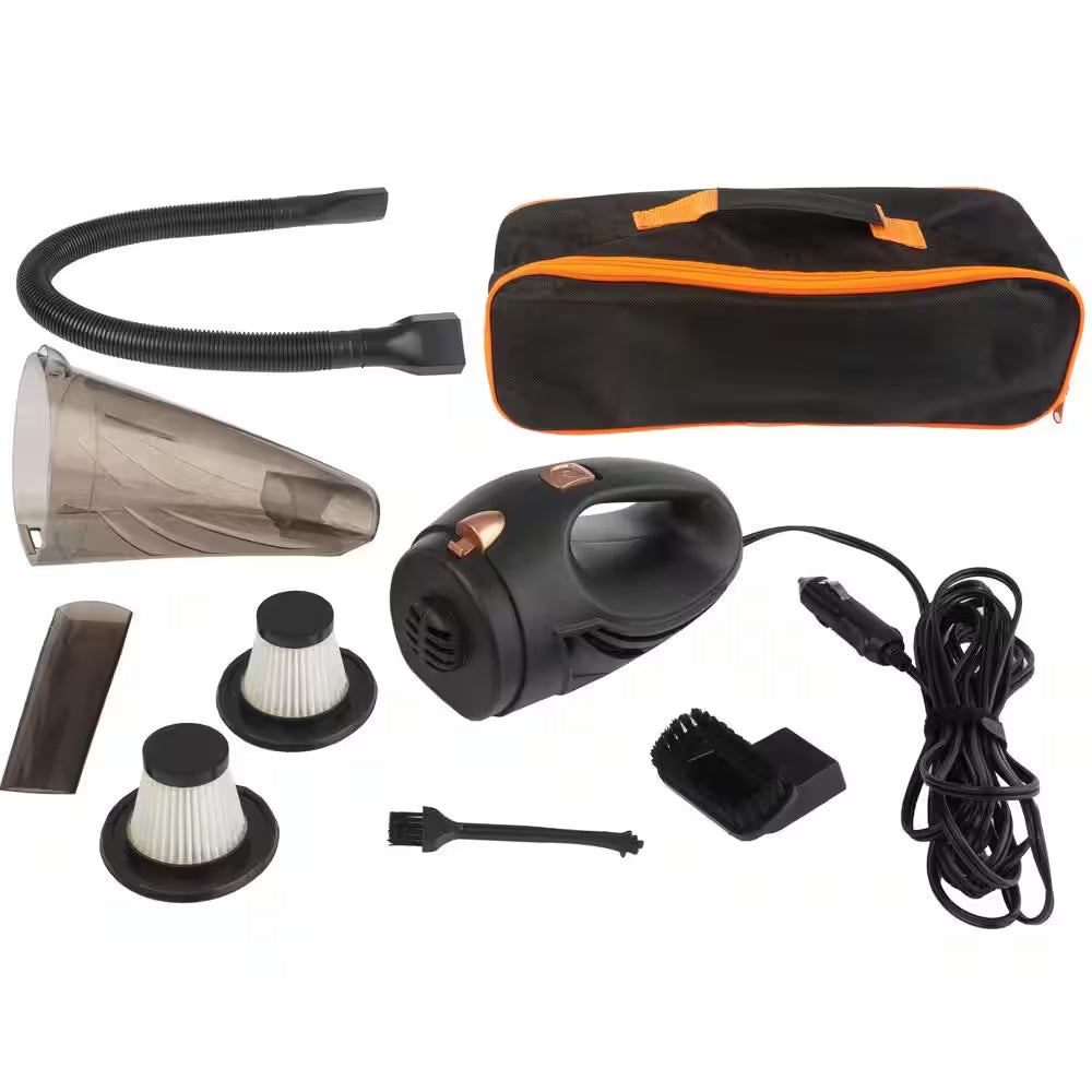 12V High-Powered Handheld Vacuum with Detailing Attachments - Travel Case Included for Car or Home