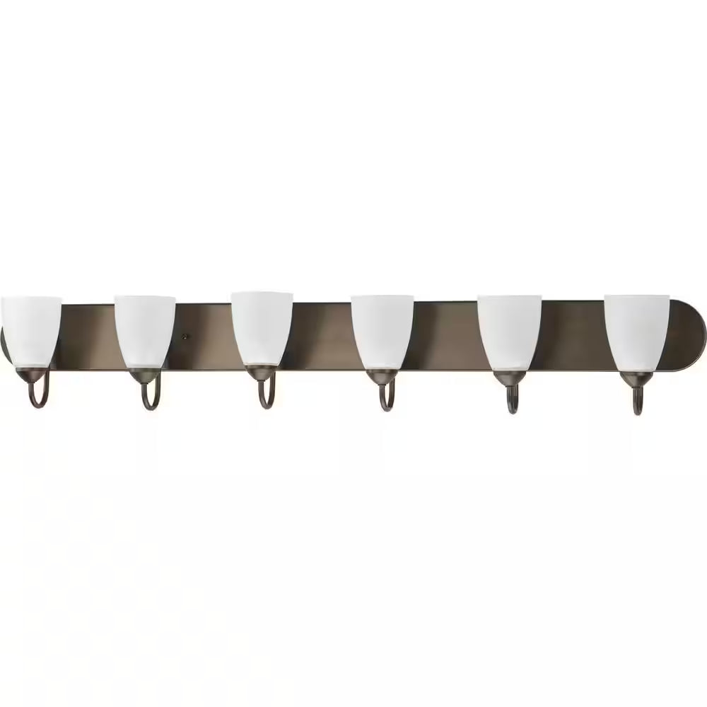 Gather Collection 48 In. 6-Light Antique Bronze Etched Glass Traditional Bathroom Vanity Light