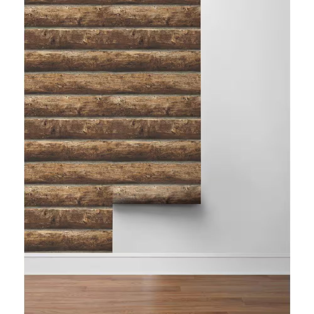 Log Cabin Brown Vinyl Peel & Stick Wallpaper Roll (Covers 30.75 Sq. Ft.)