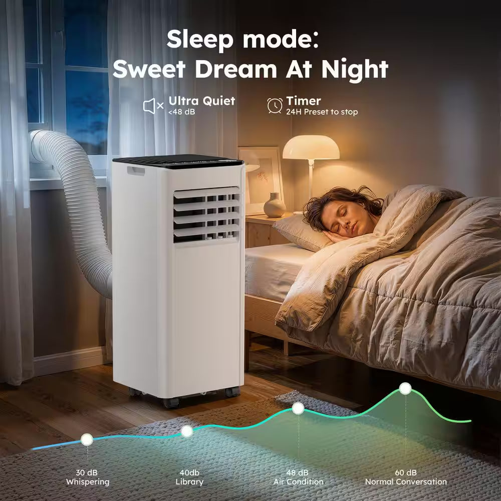 8000 BTU Portable Air Conditioner 350 Sq. Ft. with Dehumidifier with Remote in White, Timer, 3-Modes