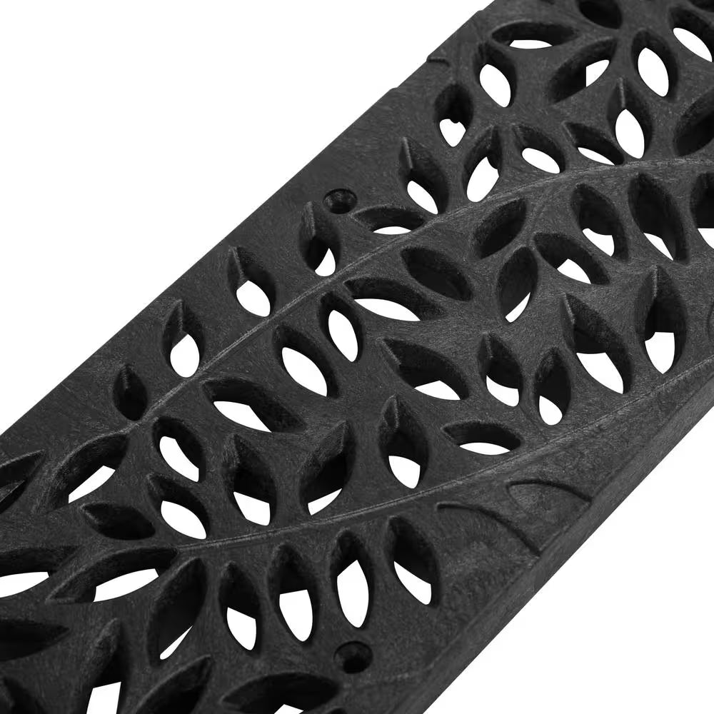 Spee-D Channel Drain Grate, 4-7/16 In. Wide X 2 Ft. Long, Decorative Botanical Design, Black Plastic