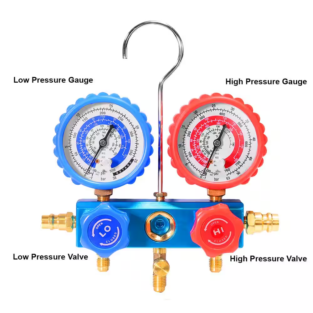 HVAC AC Repair Complete Set with 3.5 CFM 1/4 HP Vacuum Pump Manifold Gauge Set