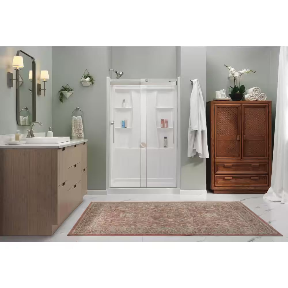 Classic 500 48 In. L X 34 In. W Alcove Shower Pan Base with Center Drain in High Gloss White