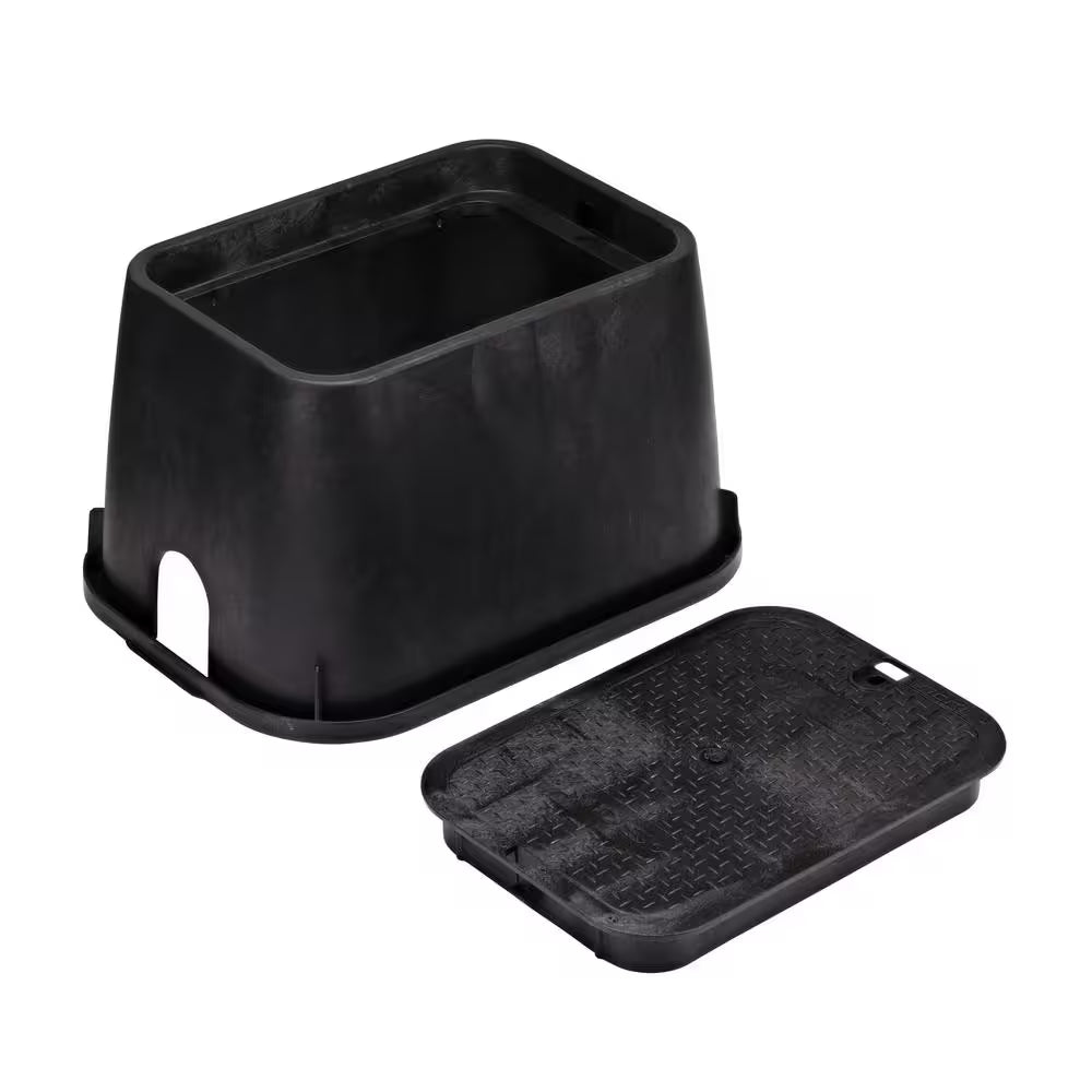 14 In. X 19 In. Rectangular Standard Series Valve Box & Cover, 12 In. Height, Black Box, Black Recycled Water Cover