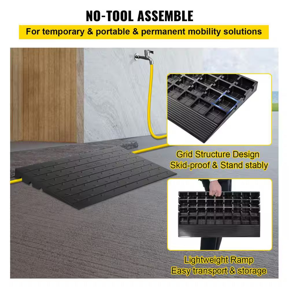 Rubber Threshold Ramp 2,202 Lbs. Load Cap Threshold Ramp Doorway 2.5 In. Rise and 3 Channels for Wheelchair and Scooter