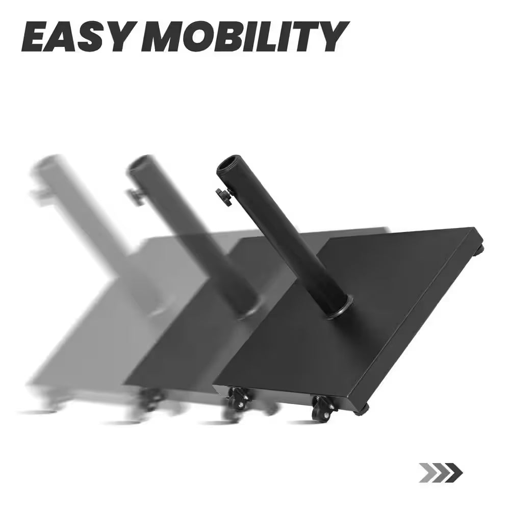 40 Lbs. Patio Umbrella Base with Wheels Outdoor Heavy Duty Square Concrete Market Umbrella Stand in Black