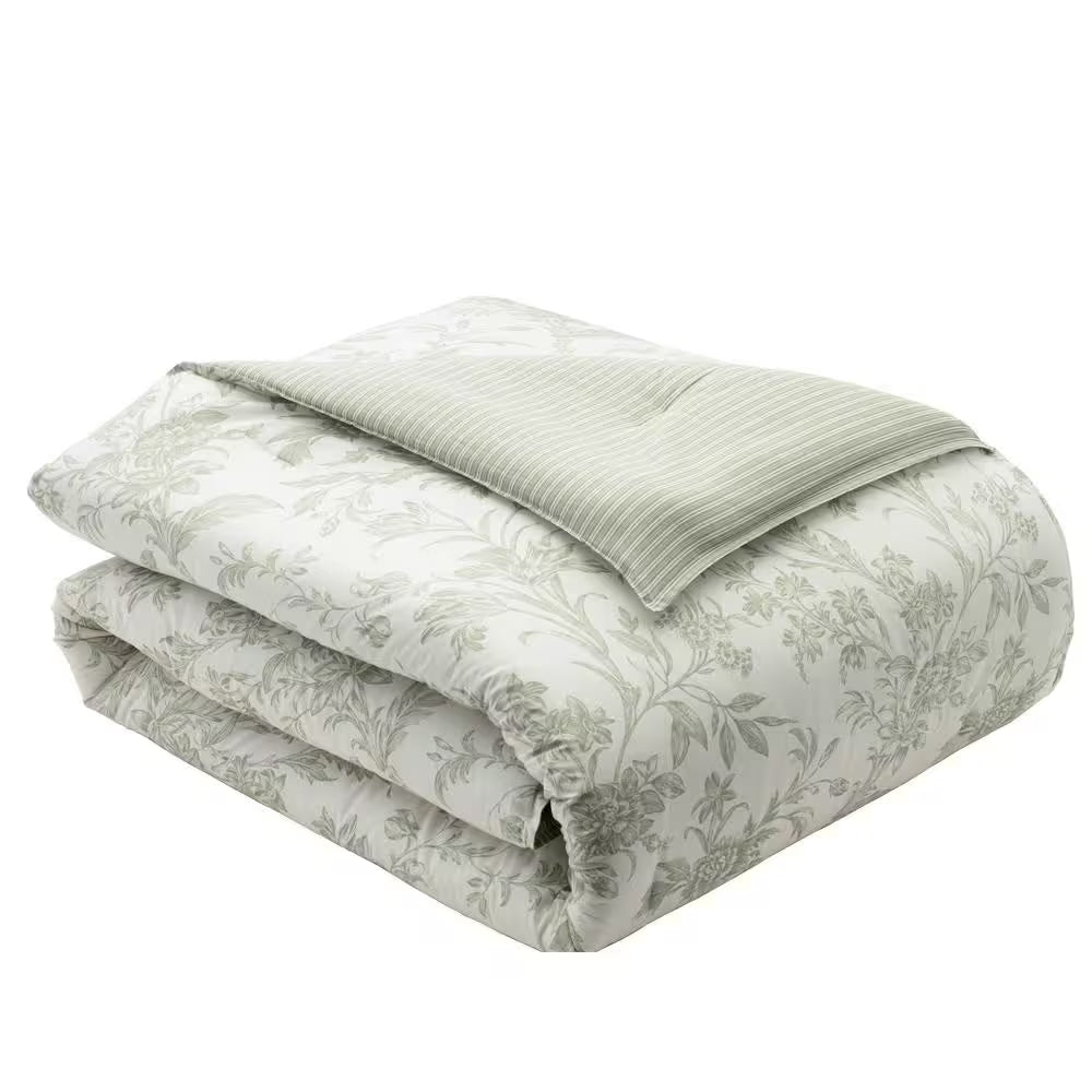 Natalie 7-Piece Green Floral Cotton King Comforter Set