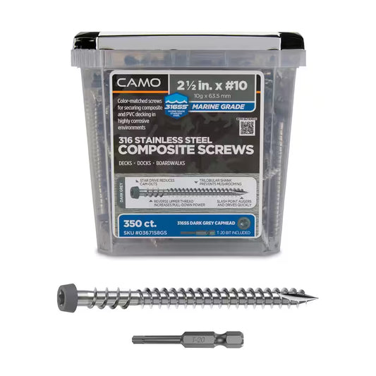 #10 2-1/2 In. 316 Stainless Steel Star Drive Dark Gray Composite Deck Screws (350-Count)
