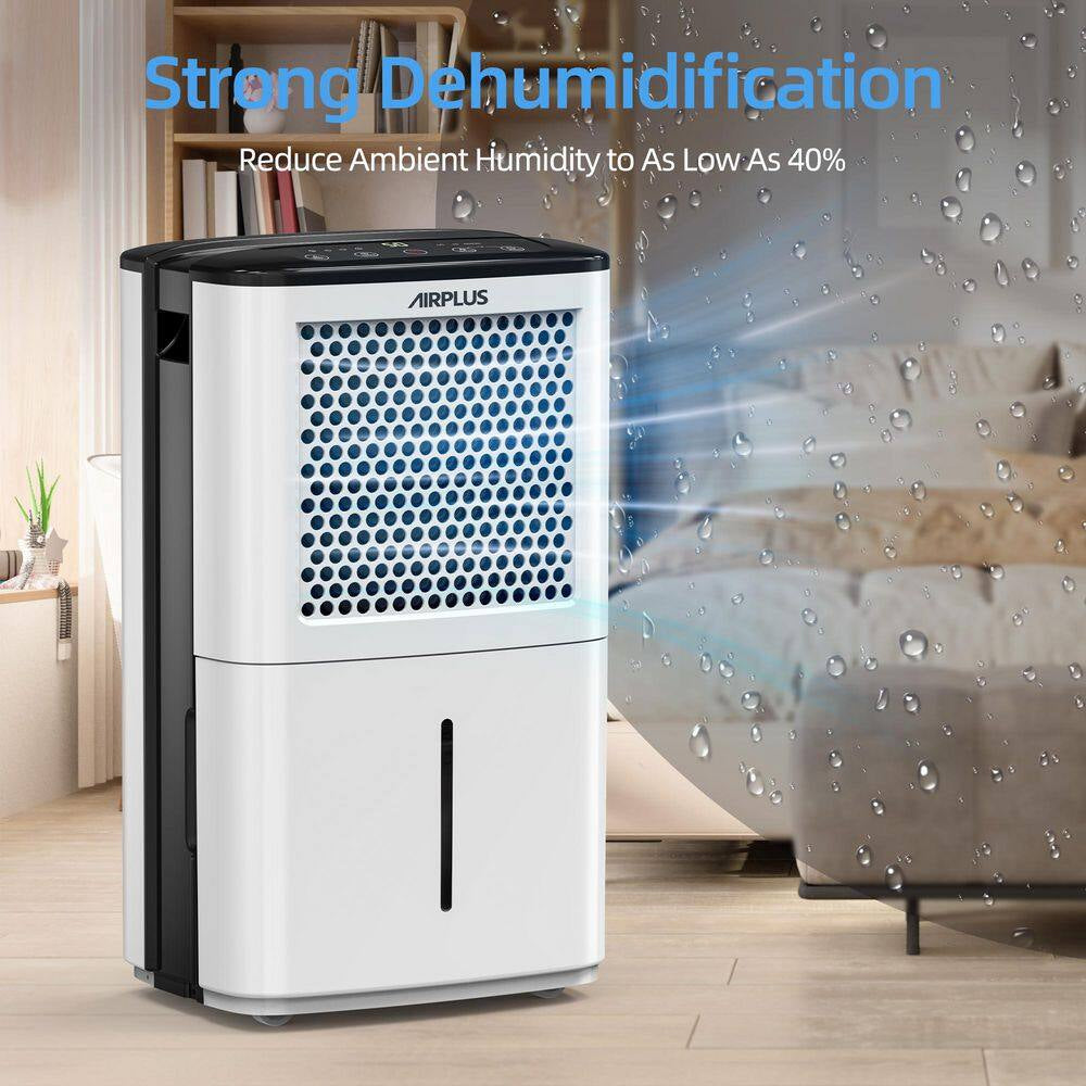 38 Pt. 2000 Sq. Ft. Portable Dehumidifier in White with 8.03 Pt. Bucket, Auto Defrost, Anionic Air Mode, 2-Fan Speeds