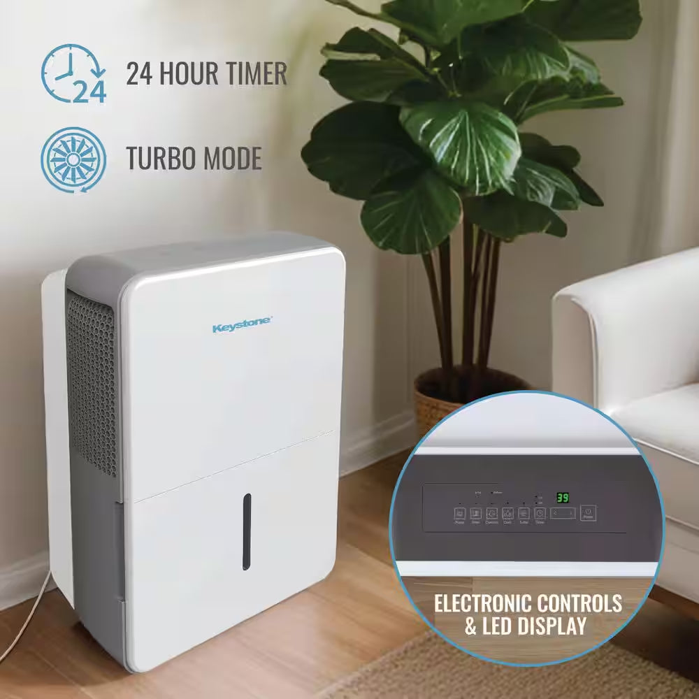 22 Pt. 1,500 Sq. Ft. Portable Dehumidifier for Large Rooms in White with Auto-Shutoff and Timer