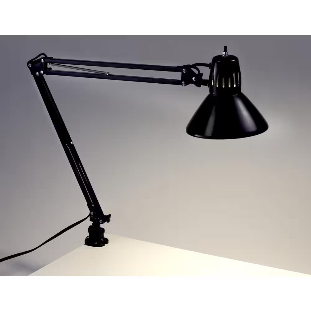 36 In. Black Metal Swing Arm LED Desk Lamp with Clamp