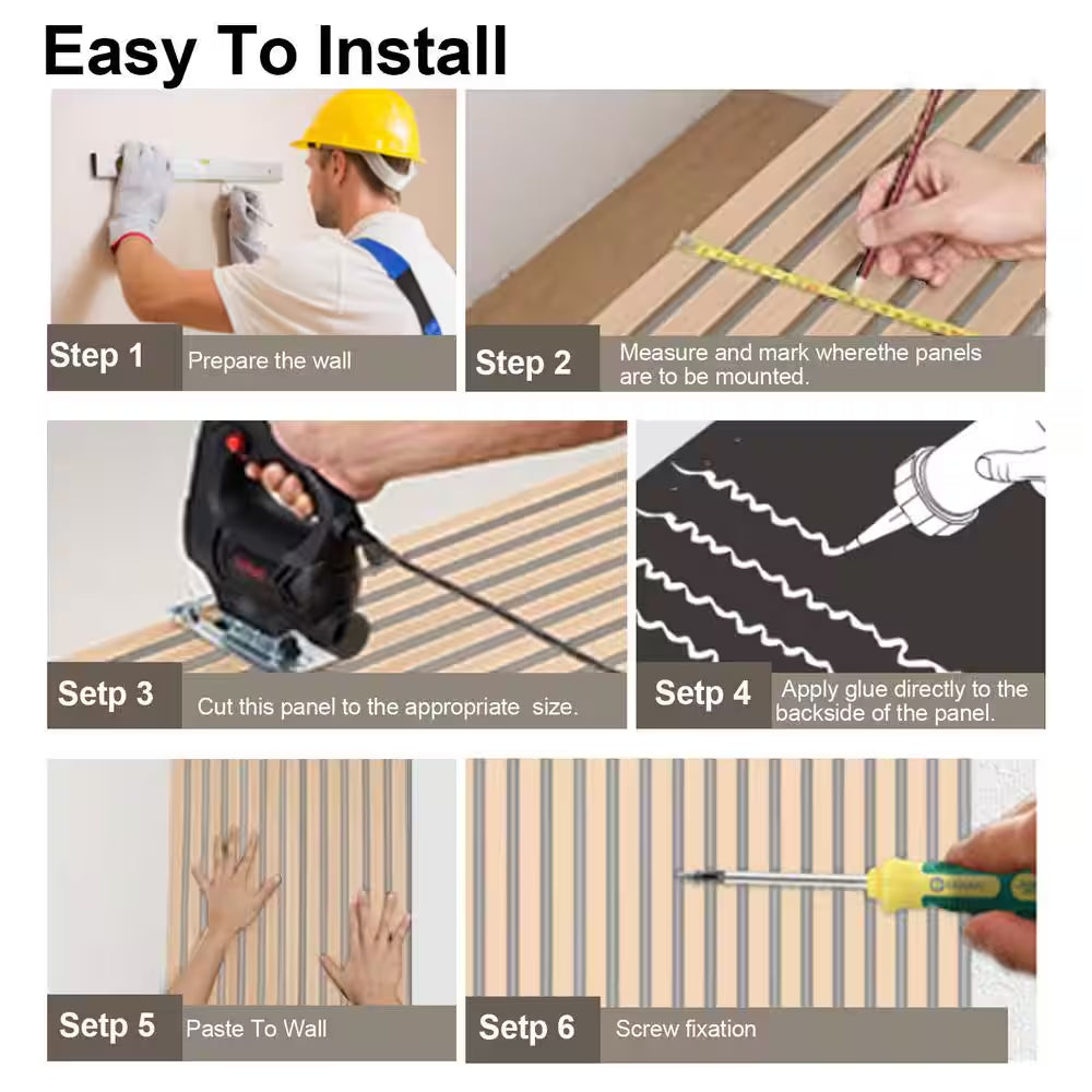 Natural Oak Gray Felt 0.8 In. X 1 Ft. X 8 Ft. Yellow Wood Slat Acoustic Panels, MDF Decorative Wall Paneling (2 Piece)