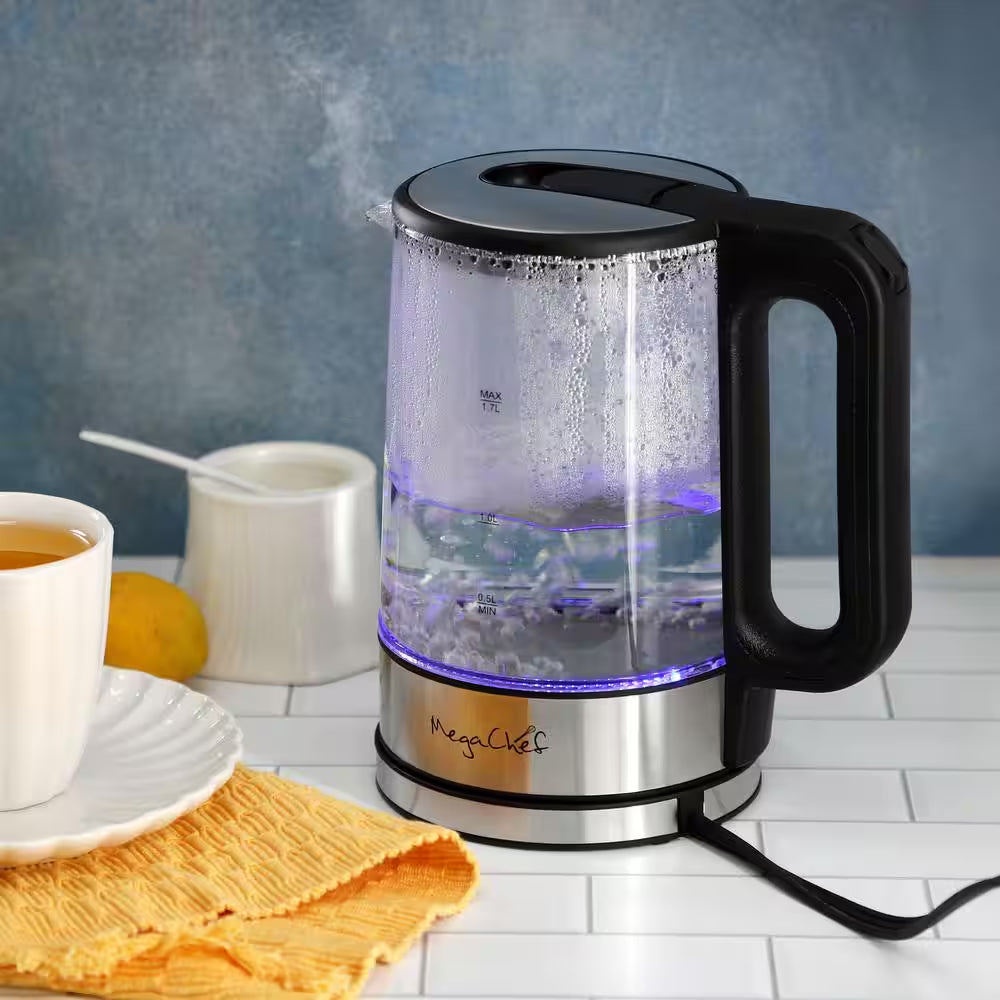 7 Cups Glass Electric Tea Kettle Silver