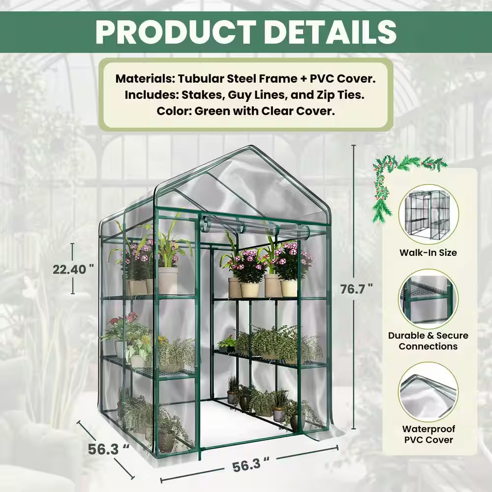 4.7 Ft. W X 4.7 Ft. D X 6.4 Ft. H Walk-In Indoor/Outdoor Greenhouse