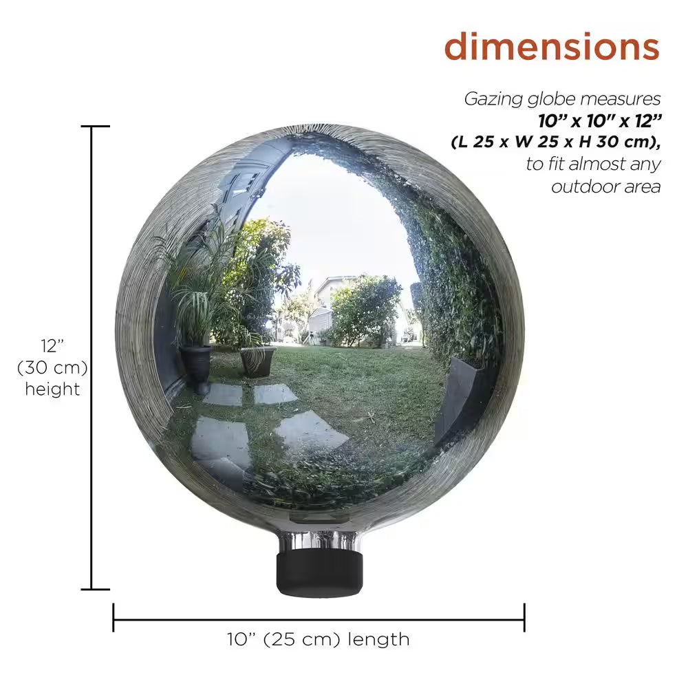10 In. Diameter Indoor/Outdoor Glass Yard Decoration, Gazing Ball Green Silver