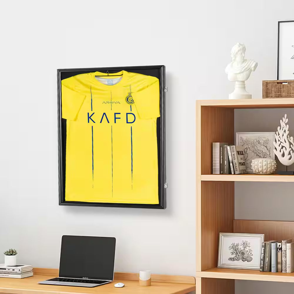 Black Jersey Display Frame Case 23.3 X 31.2 X 1.5In. Lockable Sport Jersey Shadow Box with UV Protection PC Glass