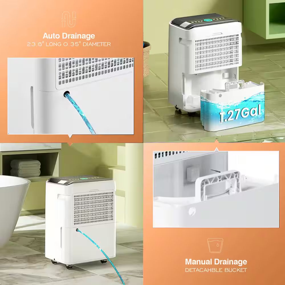 50 Pt. 4,500 Sq.Ft. Dehumidifier for Basement, Bathroom in White with Automatic Defrost and 3-Speed, Cloth Dry Mode